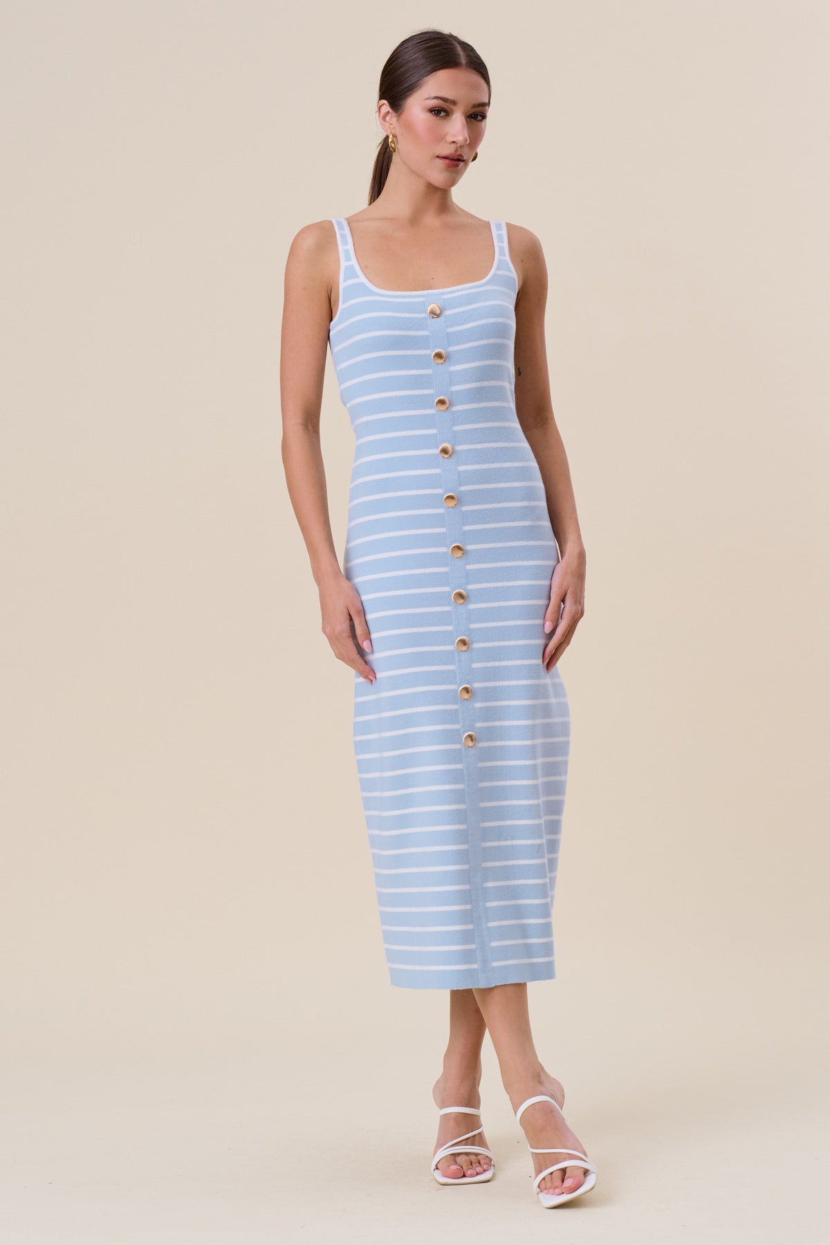 Lauren Striped Shell Button Maxi Dress