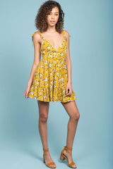 Elin Ruffled Casual Fall Dress Yellow