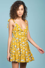 Elin Ruffled Casual Fall Dress Yellow