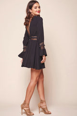 Octavia Deep V Peek-a-Boo Bohemian Fit and Flare Dress Black