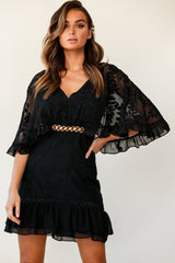 Caspar Leafy Embroidered Dress Black Tall