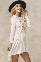 Este Emboridered Floral Boho Dress Beige