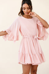 Joni Batwing Sleeve Waist Tie Dress Pink