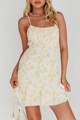 Promise Me Ruched Bust Pintuck Pleat Detail Dress Floral Yellow