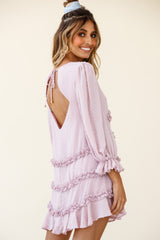 Tabitha Balloon Sleeve Loose Fit Frill Detail Dress Blush