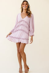 Tabitha Balloon Sleeve Loose Fit Frill Detail Dress Blush