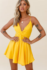 Secret Place Strappy Tie Back Party Dress Yellow