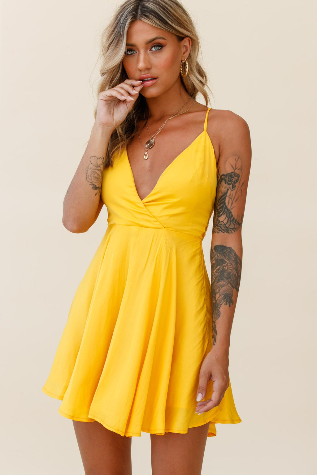 Secret Place Strappy Tie Back Party Dress Yellow