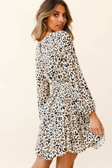 Drift Away Long Sleeve Godet Detail Dress Leopard Print