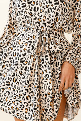 Drift Away Long Sleeve Godet Detail Dress Leopard Print