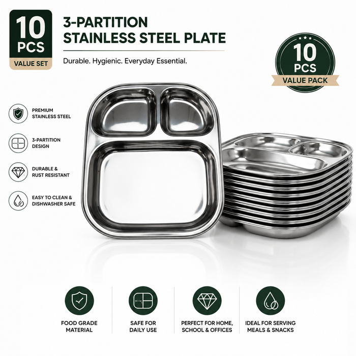 3-Partition Stainless Steel Plate