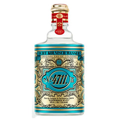 Image 1 : Flacon 4711 Eau de Cologne Echt Kölnisch Wasser 200 ml, design vintage turquoise, doré et rouge sur fond blanc — 9yvwh4-xt