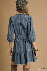 The Melissa Denim Ruffle Mini Dress
