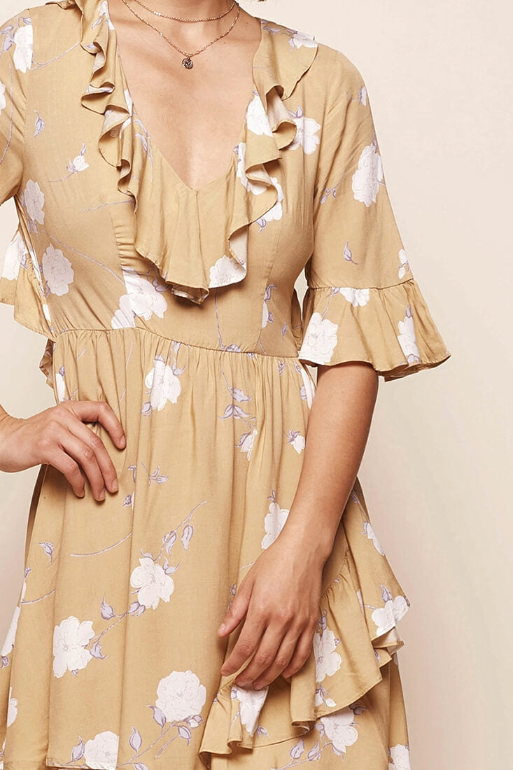 Mary-Kate Babydoll V-neck Dress Yellow