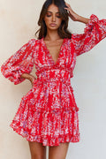 Laney Cutout Back Ruffle Detail Floral Dress Red