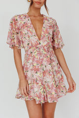 Estelle Angel Sleeve Dress Lily Print Yellow