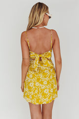 Inana Tied Back Mini Dress Floral Yellow