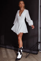 Sweet Escape Lantern Sleeve Pintuck Dress White