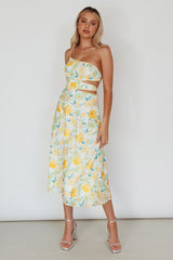 Halia One-Shoulder A-Line Midi Dress Floral Yellow
