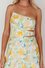 Halia One-Shoulder A-Line Midi Dress Floral Yellow