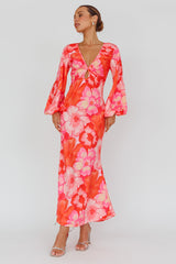 Yessica Balloon Sleeve Midi Dress Floral Pink