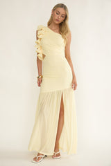 Deanna One-Shoulder Sheer Hem Maxi Dress Yellow