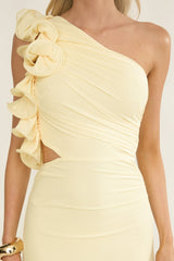Deanna One-Shoulder Sheer Hem Maxi Dress Yellow