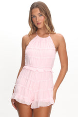 Hannita Smocked Halter Romper Pink