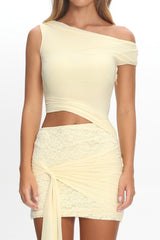 Moonlit Magic Asymmetric Neckline Mini Dress Yellow