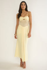 Kamilah Ruched Sheer Waist Maxi Dress Yellow