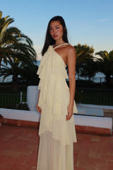 Darylyn Tiered Ruffle Rosette Maxi Dress Yellow