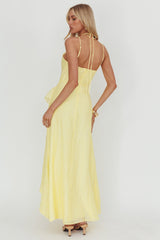 Nerisse Textured Frill Halter Maxi Dress Lemon