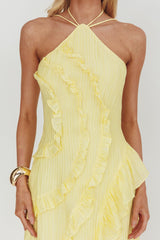 Nerisse Textured Frill Halter Maxi Dress Lemon