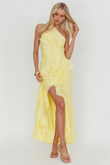 Nerisse Textured Frill Halter Maxi Dress Lemon