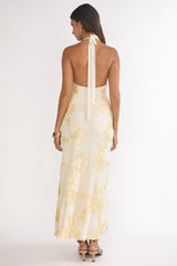Kirralee Asymmetric Halterneck Embellished Maxi Dress Yellow