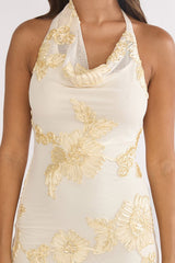 Kirralee Asymmetric Halterneck Embellished Maxi Dress Yellow