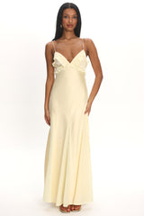 Caryn Frill Trim Godet Maxi Dress Yellow