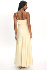 Caryn Frill Trim Godet Maxi Dress Yellow