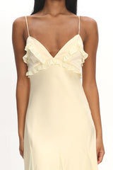 Caryn Frill Trim Godet Maxi Dress Yellow