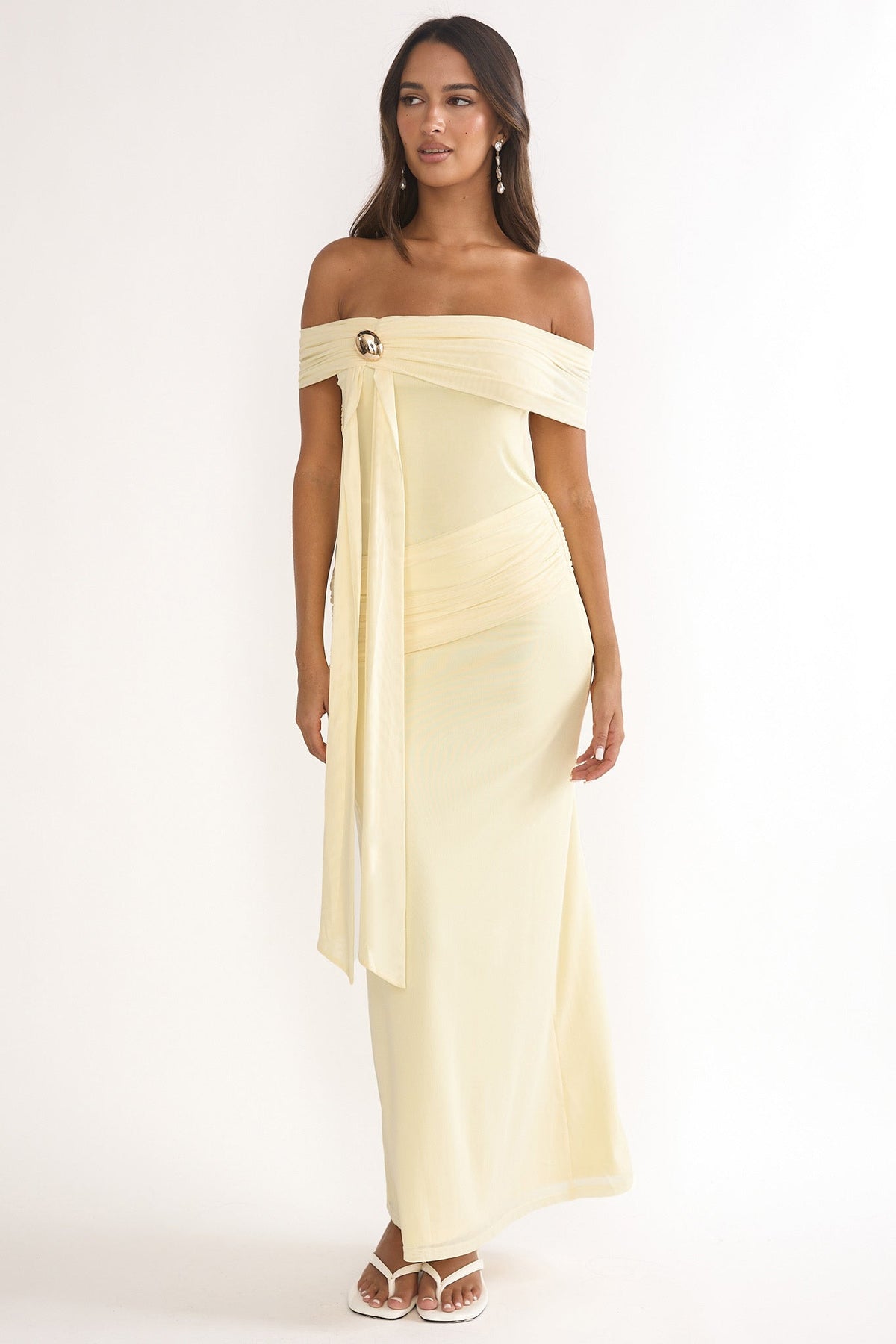 Evanthe Off-Shoulder Sash Maxi Dress Lemon