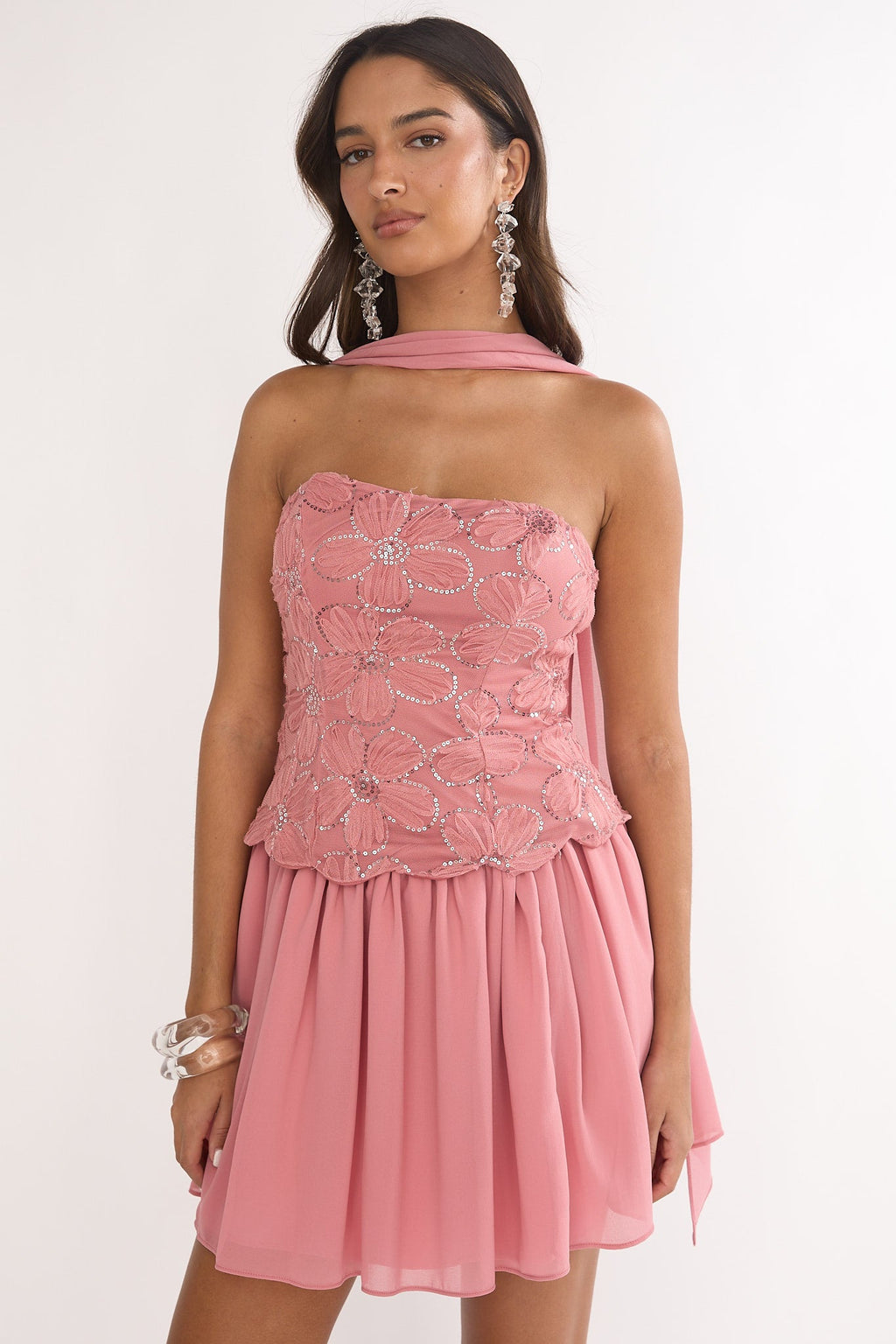 Sunset Serenade Elasticated Waist Mini Skirt Rose
