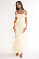 Fleurie Halter Off-Shoulder Maxi Dress Embellished Yellow