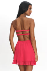Gloria Day Tied Bust Strapless Mini Dress Raspberry
