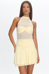 Savina Sheer Bodice Mini Dress Lemon