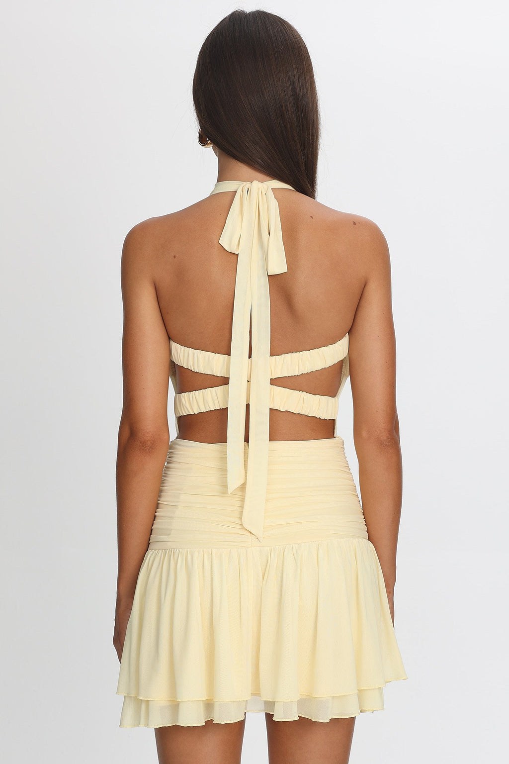 Savina Sheer Bodice Mini Dress Lemon