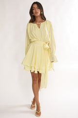 Maeva Long Balloon Sleeve Rosette Mini Dress Lemon