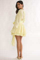 Maeva Long Balloon Sleeve Rosette Mini Dress Lemon