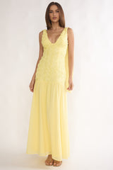 Marcellia Tied Back Maxi Dress Embellished Yellow