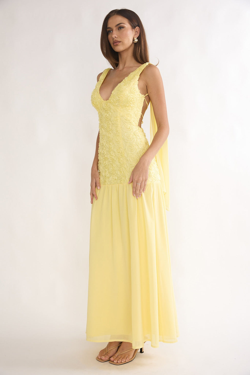 Marcellia Tied Back Maxi Dress Embellished Yellow