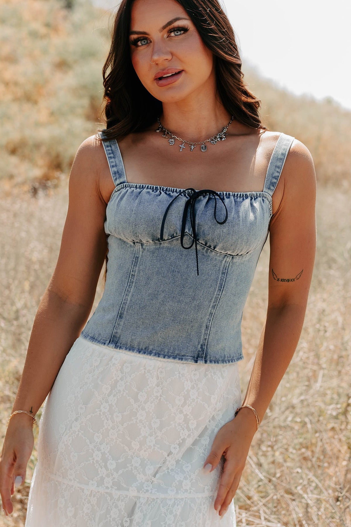 Fast Lane Living Denim Bustier Top (Denim)
